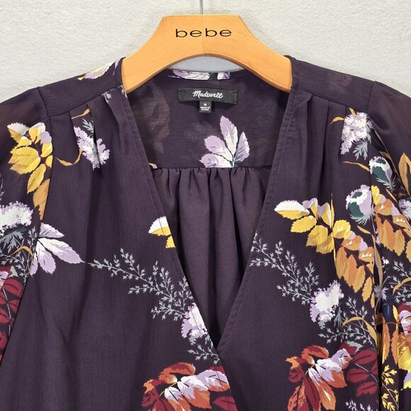 Madewell Wrap Front Top in Blooming Oasis Plum Womens Size Medium - Picture 8 of 14